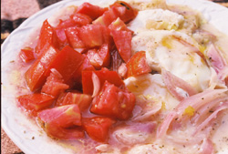 A side of tomato salad with French shallots - the JOY of summer!